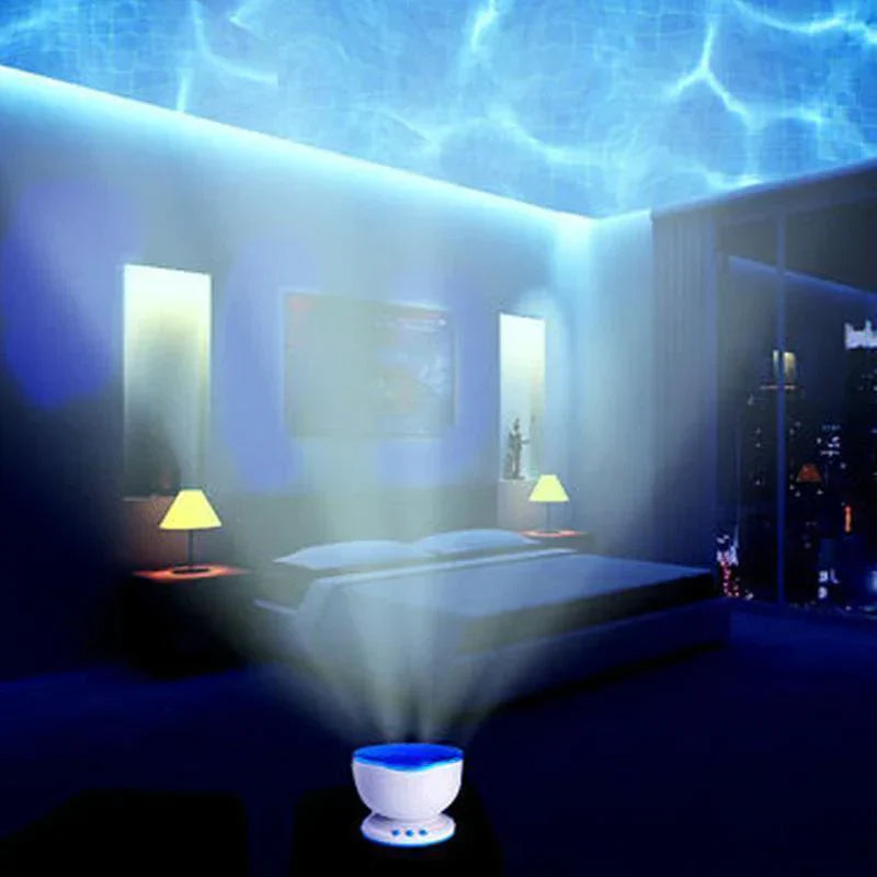 Abajur Projetor de Ondas do Mar com Caixa de Som e Luz LED